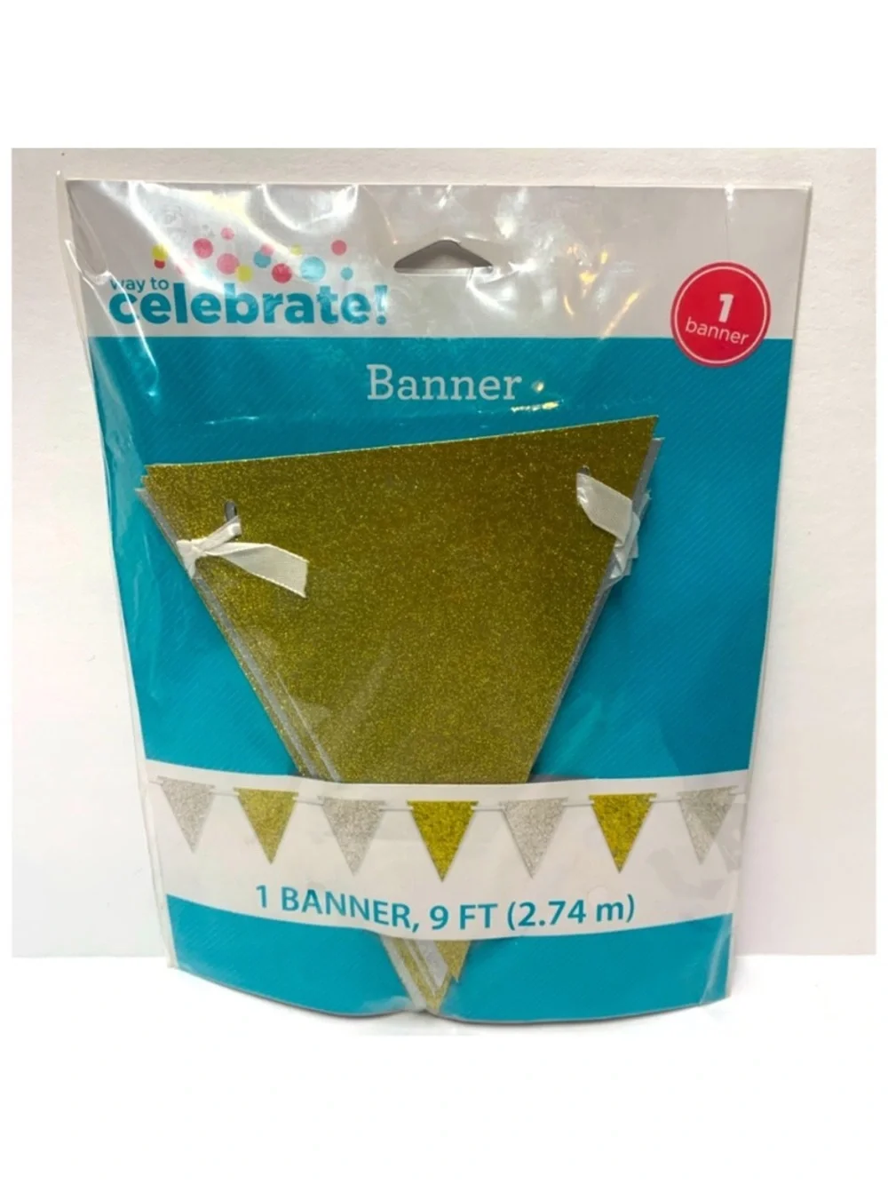 Silver & Gold Glitter Pennant Banner 9 Ft Party Decoration
